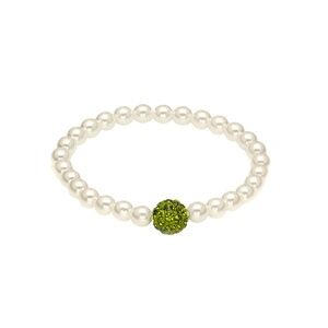 Faux Pearl Stretch Bracelet with Green Crystal Shamballa – 8mm Accent (small)